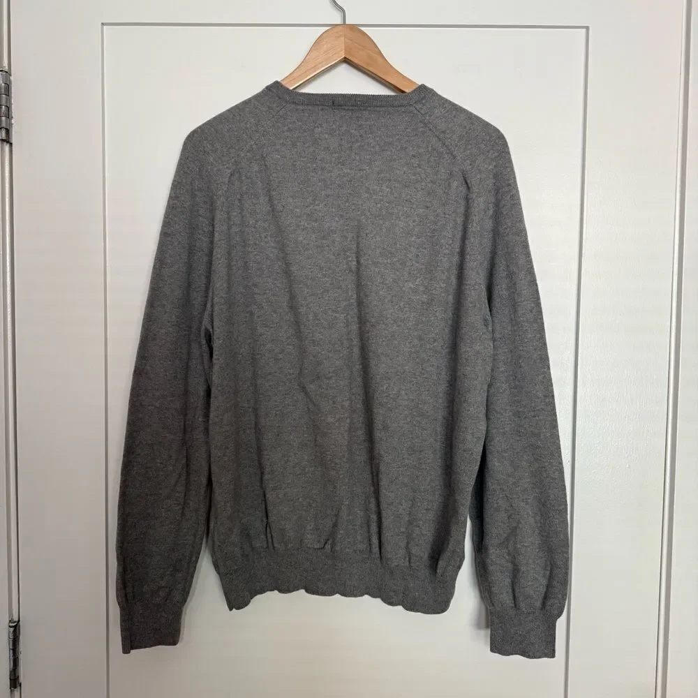 J Crew Sweater Mens Sz XL Gray Knit V Neck Cotton Cashmere Office Casual Preppy